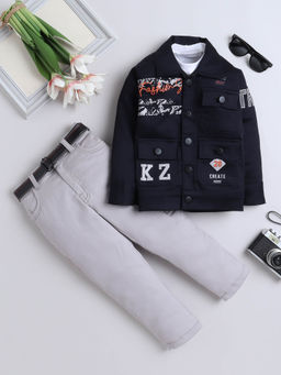 FOURFOLDS - Boys Navy Blue Jacket & Trouser with T-Shirt