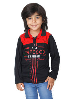 FOURFOLDS - Boys Black Full Sleeves Printed T-Shirt