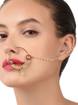 Zaveri Pearls - Gold Tone Embellished With Pearls Chain Adjustable Nose Ring