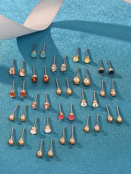 Zaveri Pearls - Contemporary Daily Wear Multi-colour Stud Earrings (Set of 20)