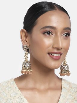 Zaveri Pearls - Antique Gold Tone Kundan & Peach Beads Ethnic Jhumki Earring