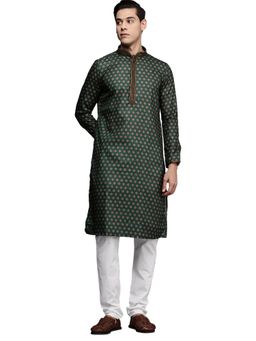 Manyavar - Green Printed Kurta with Pencil Pajama (Set of 2)