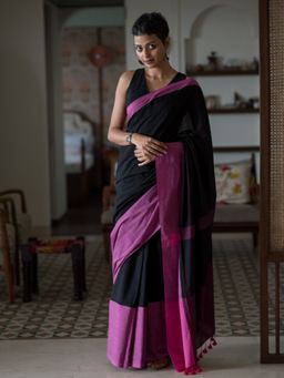 Suta - Black and Pink Cotton Saree