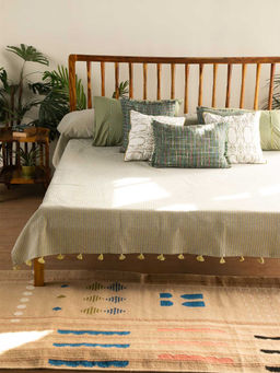 Freedom Tree - Code Shadow Woven Cotton Grey Yellow Bedcover(King)