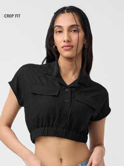 The Souled Store - Originals Textured : Black Women Cropped Tops