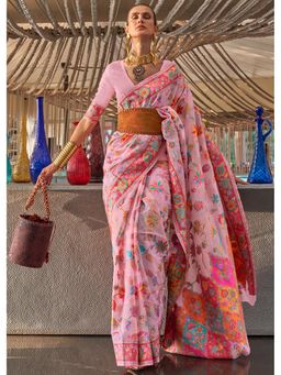 Mysilklove - Shilo Pink Jamewar Kashmiri Cotton Silk Saree Without Blouse