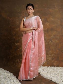 Teejh - Coral Charm Tissue Saree Without Blouse
