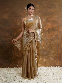 Teejh - Bronze Blossom Tissue Saree Without Blouse