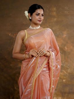 Teejh - Orange Cascade Tissue Saree Without Blouse