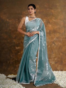 Teejh - Powder Blue Tissue Saree Without Blouse
