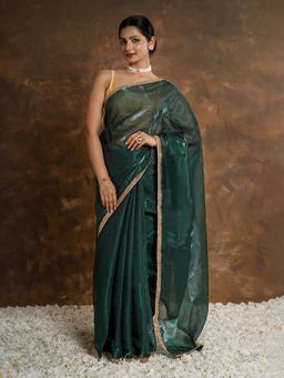 Teejh - Emerald Elegance Tissue Saree Without Blouse