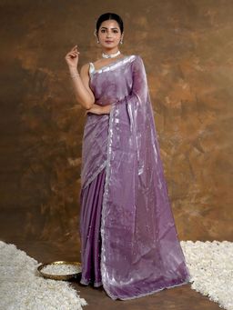 Teejh - Lilac Dream Pearl Tissue Saree Without Blouse