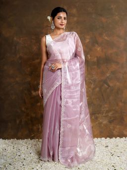 Teejh - Vasanta Onion Pink Tissue Saree Without Blouse