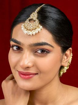 Teejh - Adha Chand Pearl and Polki Gold Maangtika