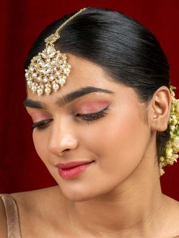 Teejh - Chandrima Pearl and Polki Gold Maangtika