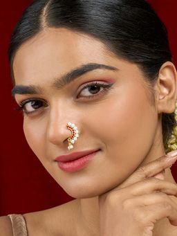 Teejh - Hamsini Pearl and Red Stone Nath