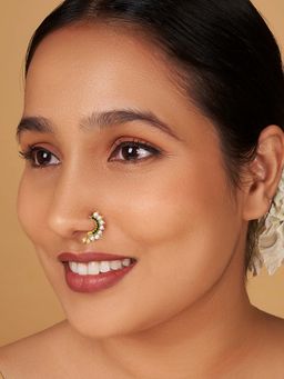 Teejh - Hamsini Pearl and Green Stone Nath