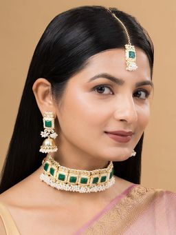 Teejh - Rovina Green Stone Gold Necklace Set