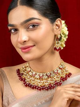 Teejh - Sumana Maroon Beaded Gold Necklace Set