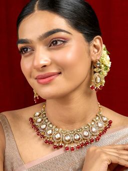 Teejh - Vismaya Maroon Gold Necklace Set