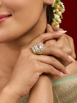 Teejh - Smita Pink Hexagon Shaped Ring