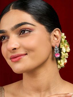 Teejh - Madhurai Pastel Pink Silver Oxidised Earrings