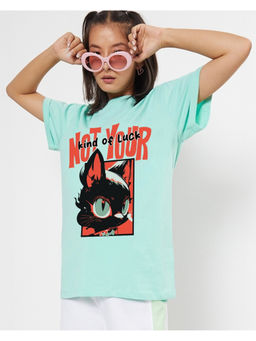 Bewakoof - Women's Green Not your luck Graphic Printed Boyfriend T-shirt