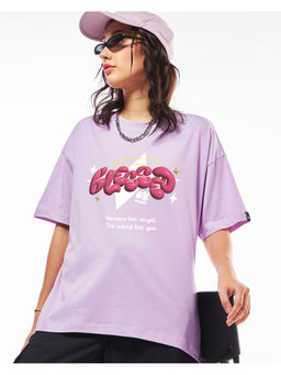 Bewakoof - Women's Purple Blessed Typography Oversized T-shirt