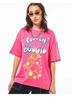 Bewakoof - Official Disney Women's Pink Feelin Bougie Graphic Printed Oversized T-shirt