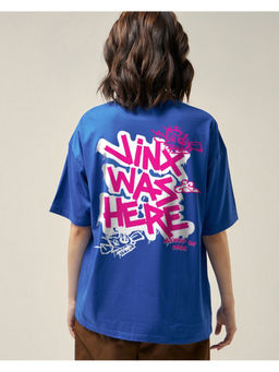 Bewakoof - Women's Blue Fish Bones Graphic Printed Oversized T-shirt