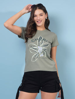 CRIMSOUNE CLUB - Women Green Graphic Print T-Shirt