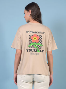 CRIMSOUNE CLUB - Women Beige Graphic Print Oversize T-Shirt