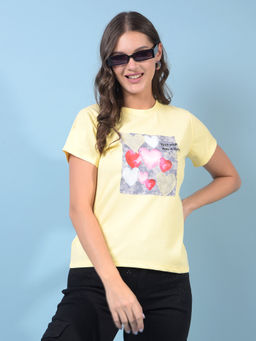 CRIMSOUNE CLUB - Women Yellow Graphic Print T-Shirt
