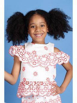 One Friday - Girls White Cotton Cold Shoulder Top