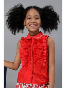 One Friday - Girls Red Sleeveless Frilled Top