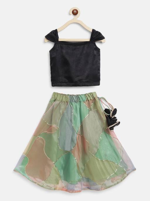 Buy Baby Zi Black Crop Top and Multicolor Organza Skirt (Set of