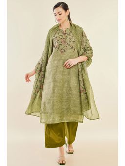 Soch - Women Beige Printed Dress Material (Set of 3)