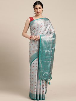 Mimosa - Women's Kanjivaram Art Silk Grey Saree with Unstitched Blouse