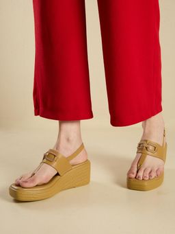 Inc.5 - Women Beige Party Solid Square Toe Wedge Heels