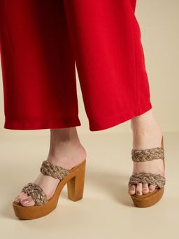 Inc.5 - Women Khaki Party Solid Open Toe Heels