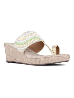 Inc.5 - Women Gold Ethnic Embellished One Toe Kolhapuris