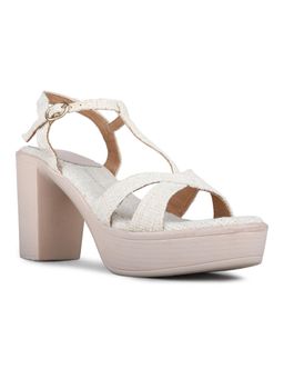Inc.5 - Women Cream Party Printed Open Toe Heels