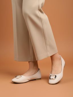 Inc.5 - Women Cream Casual Solid Narrow Toe Flat Ballerinas