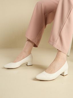 Inc.5 - Women White Party Solid Pointed Toe Block Heel Pumps