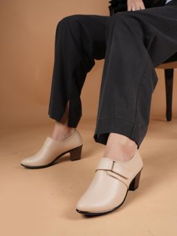 Liscott - Comfortable Beige Block Heels Casual Boots for Women