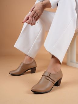 Liscott - Comfortable Taupe Block Heels Casual Boots for Women