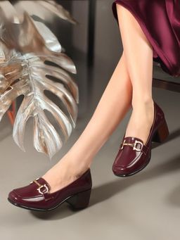 Liscott - Comfortable Maroon Block Heels Loafers for Women