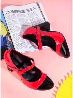 The White Pole - Red Trendy Comfort Block Sandal Heels For Women