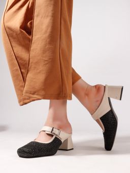 The White Pole - Black Jute Slip On Woven Mules For Women