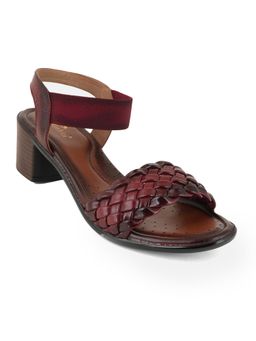 Dollphin - Women Maroon Leather Block Sandal Heels